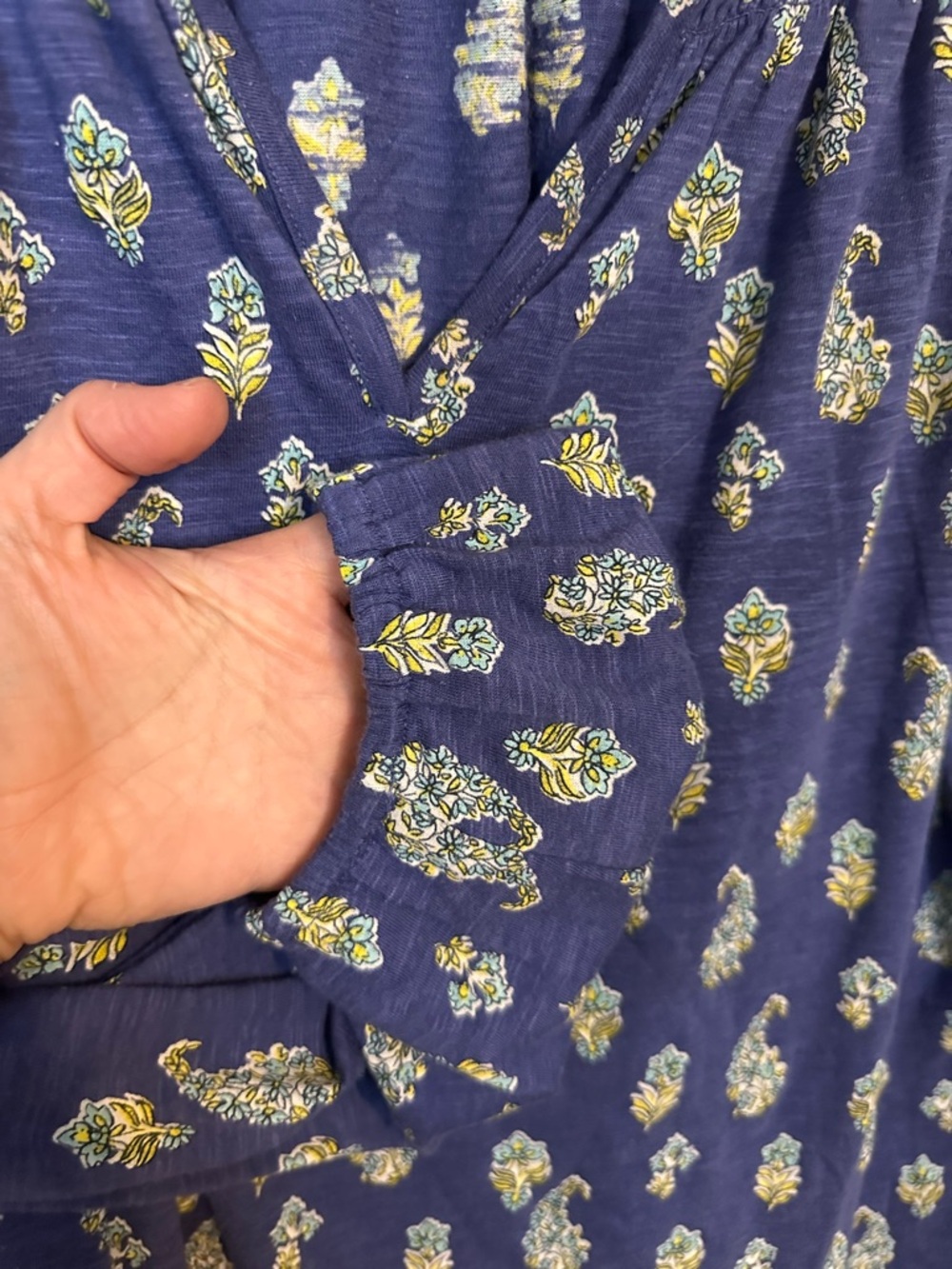 J. Jill Paisley Print Long-Sleeve V-Neck Top in Navy - Picture 6 of 9